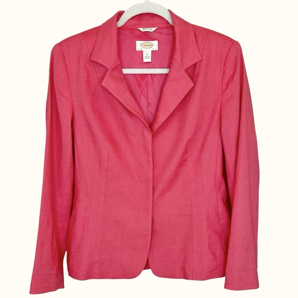 Talbots Linen Blend Blazer 10P Coral Pink Concealed Buttons Italian VTG‎ 90s